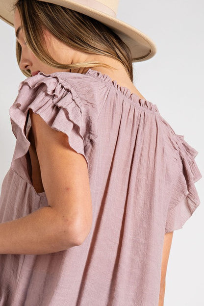 Tiered Ruffle Sleeve Short Sleeve Blouse