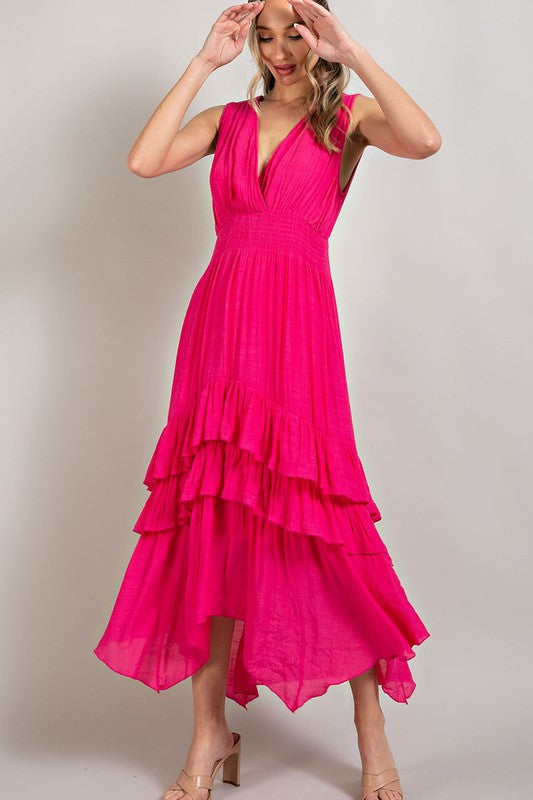 V-Neck Ruffle Maxi Dress