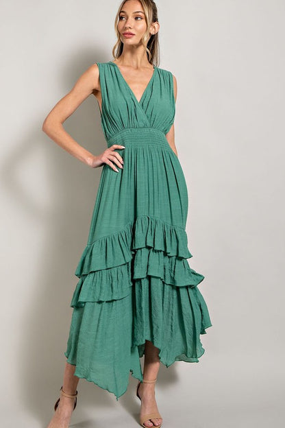 V-Neck Ruffle Maxi Dress