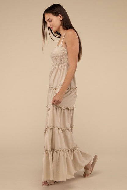 Woven Smocked Top Tiered Cami Maxi Dress